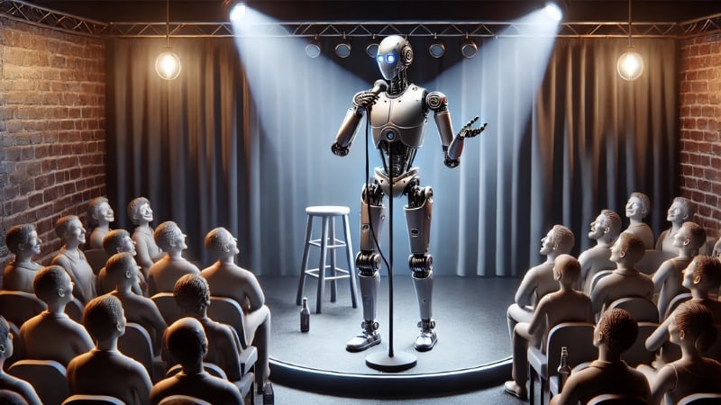Robot con Inteligencia artificial en un escenario | Imagen creada con DALL-E