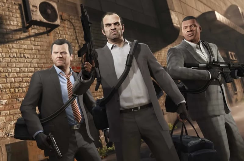 Protagonistas de GTA V. De izquierda a derecha, Michael De Santa, Trevor Phillips y Franklin Clinton.