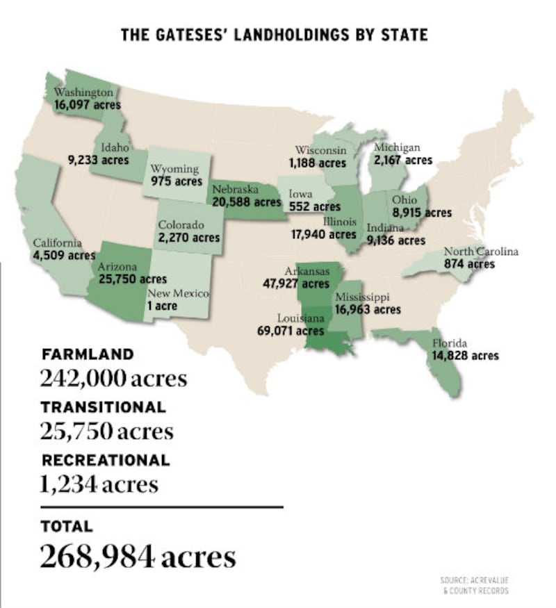 Las ubicaciones de las tierras de Bill Gates en Estados Unidos