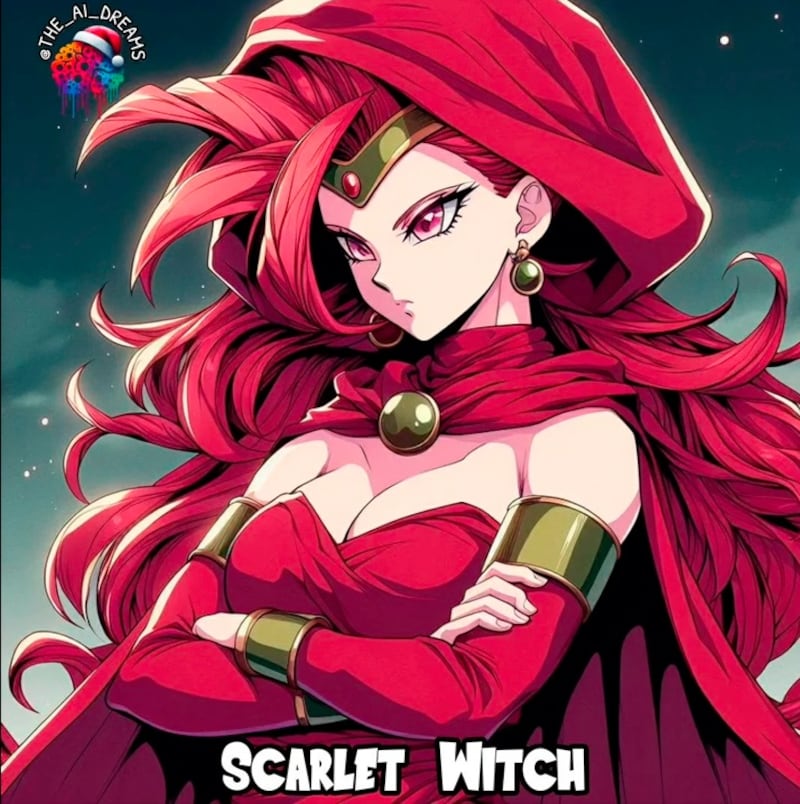 Scarlet Witch como personaje de Dragon Ball - The AI Dreams